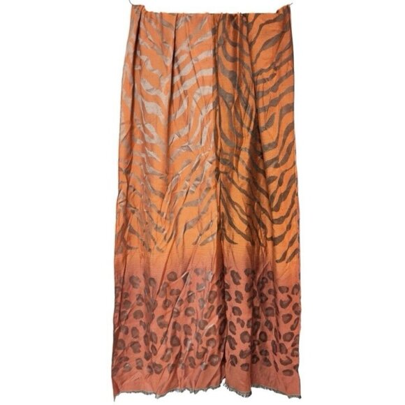 Vintage Luxury Silk Statement Scarf Metallic Orange Cheetah Animal Print Wrap‎ - Picture 1 of 11